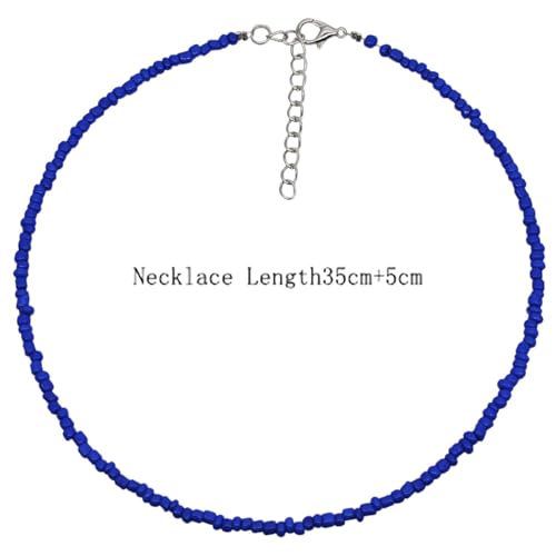 PINK TOWN Colorful Beaded Necklace Bohemian Rice Beads Choker Handmade Summer Beach Necklace for Women - color: Royalblue