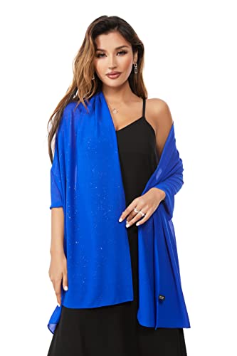 Shawls and Wraps for Evening Dresses Sheer Chiffon Women Elegant Soft Silky Sparkly Wedding Bridal Scarf - color: Royal Blue B