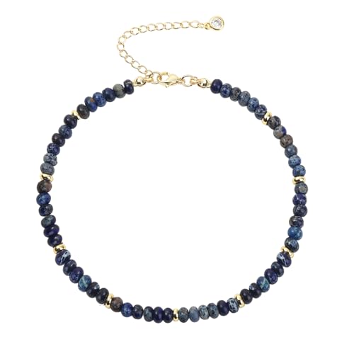 Natural Stone Beaded Anklets Bracelets for Women Handmade Beaded Anklet Bracelet Waterproof Boho Beads Ankle Bracelet Adjustable Summer Jewelry - color: dark blue