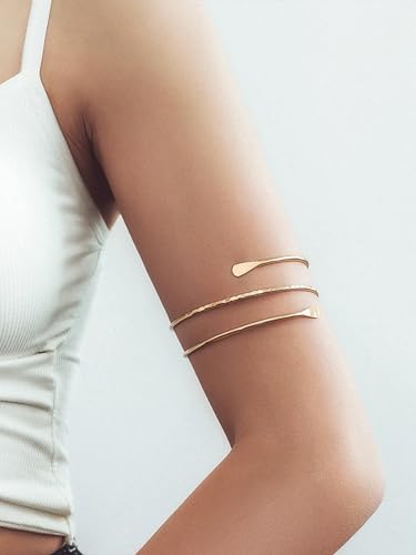 Minimalist Arm Cuff Bracelet Layered Armband Elegant Cuff Bangle Round Bracelet Stackable Geometric Jewelry for Women Men - color: 3layered gold