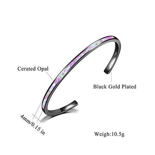 CiNily Womens Cuff Bracelet,Opal Bangle Bracelets Gold Plated Hypoallergenic Ladies Gemstone Open Cuff Bangle Bracelet - color: thin open cuff bracelet-black purple