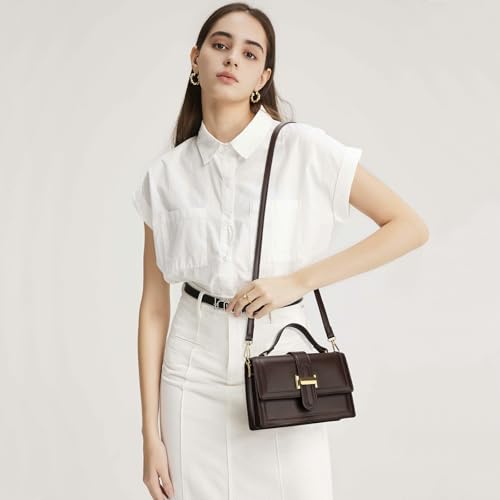 KKXIU Crossbody Bags for Women - Top Handle Purses for Lady, Leather Handbags Shoulder Clutch with Adjustable Shoulder Strap - color: Coffee