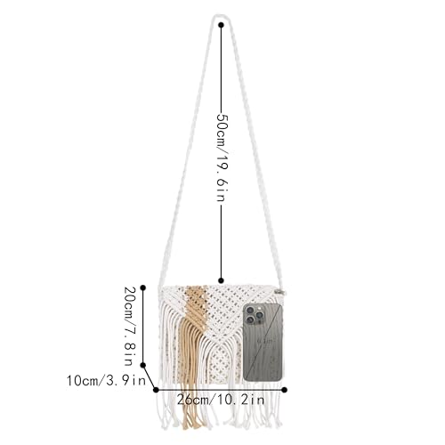 Goclothod Women Crochet Fringed Shoulder Bag Cotton Tassel Crossbody Bag Hippie Beach Purse - color: Stylish