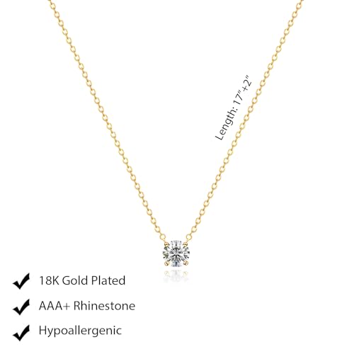 Luxval Diamond Pendant Gold Necklace for Women，Dainty 18k Gold Plated Choker Necklaces Simple Gold Jewelry Gifts for Women Girls - color: Gold-Round CZ