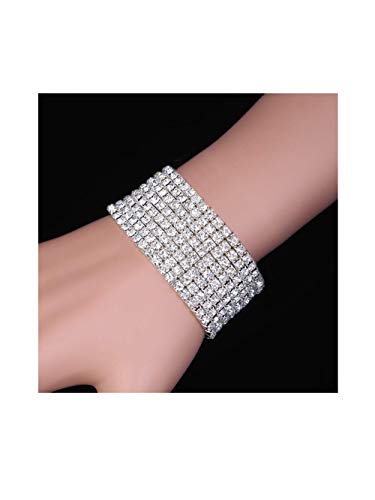 Zealmer Sparkle Multicolor Rhinestone Stackable Stretch Bracelets for Women - color: 8 Row Silver Small Size