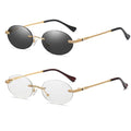Retro Oval Sunglasses Rimless Small Round Glasses Frameless UV400 Men Women Fashion Shades - color: 2pack (Black + Clear)