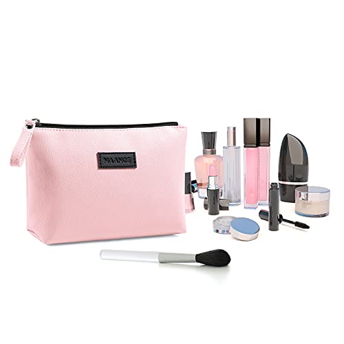 MAANGE Cosmetic Bags for Women Small Makeup Bag for Purse Pu Leather Makeup Pouch Travel Makeup Bag with Zipper Make Up Bag for Travelling - color: Pink + Green