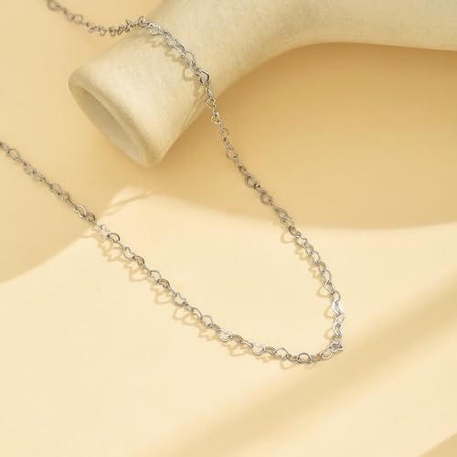 NONAMOIS Gold Chain Necklace for Women Dainty 18K Gold Plated Thin Satellite Beaded Turquoise Necklace Simple Layered Boho Jewelry Christmas Gifts - color: Heart Chain-White Gold