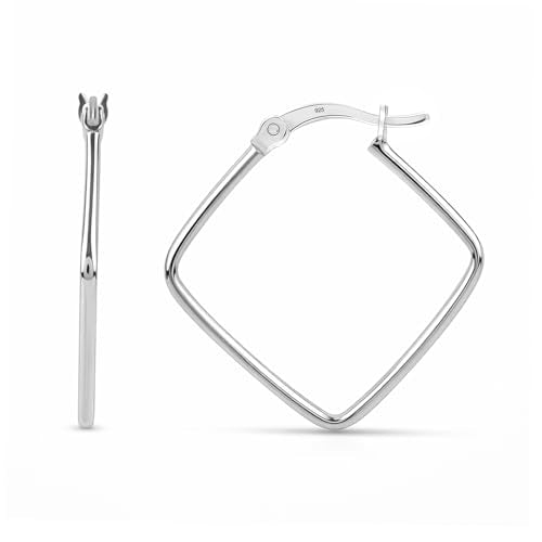 LeCalla Sterling Silver Jewelry Light Weight Square Dainty Small Hoop Earrings for Women