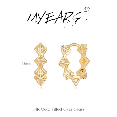 MYEARS Women Earrings Gold Huggie Hoop 14K Small Simple Hypoallergenic Everyday Jewelry - style: Pyramid