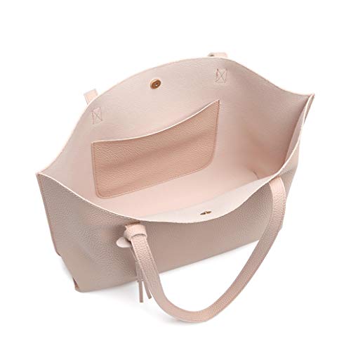 Dreubea Women's Soft Faux Leather Tote Shoulder Bag from, Big Capacity Tassel Handbag - color: Apricot Pink