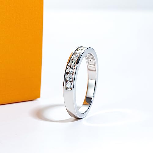 Moissanite Eternity Rings Wedding Bands D Color VVS1 Clarity Round Brilliant Cut 925 Sterling Silver 5/6 Stones Anniversary Band Rings for Women with Certificate - color: Channel setting band