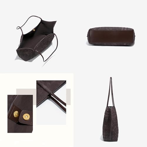 Women's Luxury Handmade Woven Tote Bag, Beach Bag Set, Elegant Age Reducing Travel Commuter Bag Set - color: Frosted Material 14# Khaki
