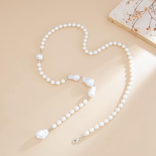 Rhinestone Back Chain Necklace for Women Bridal Wedding Sexy Rhinestone Backdrop Chain Waist Belly Chains Trendy Body Chains Jewelry - style: Big Pearl