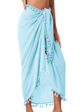 QIANXIZHAN Women's Swimsuit Cover Up,Beach Sarong Wrap Bottom Coverup for Women Short Skirt - color: Tassels Light Blue