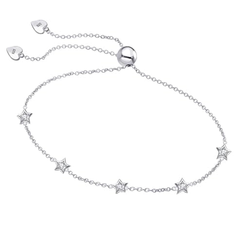 LeCalla 925 Sterling Silver Bolo Bracelet | Women's Italian Handmade Solid Adjustable Bolo Slider Bracelet | Lightweight Chain Bracelet Jewelry for Wife Girlfriend Her - color: Star CZ Station