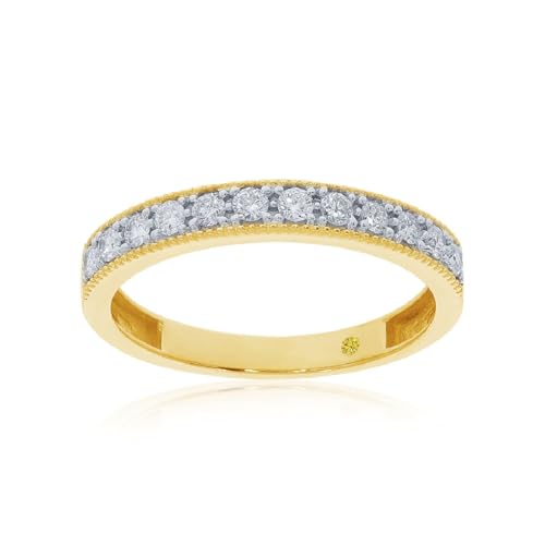 La Joya Lab Grown Diamond Band Ring | 1/10-1 1/2 CT. TW. Vintage Inspired Womens Wedding Band | Solid White, Yellow or Rose Gold | Versatile Promise & Anniversary Ring | Certified by Gemmologist - color: Yellow Gold, size: 7