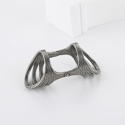 HZMAN Vintage Retro Stainless Steel Ring for Women - US Size 7-10 Multi-Layer Split Design Bark Texture Nature-Inspired Boho Jewelry