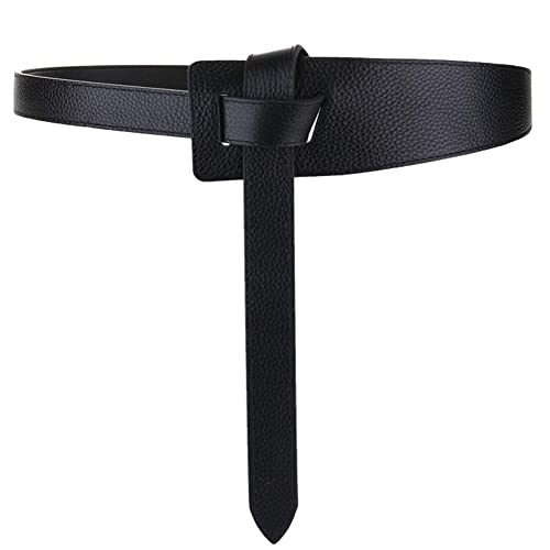 ALAIX Women's Leather Belt Dress Belt for Jeans Jumpsuit Coat Fashion Tie a Knot Genuine Leather Waist Belt - color: Black, size: Waist Size up to 34 inches