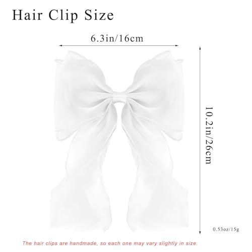 Large Hair Bow Clips for Women, White Purple Bow Hair Barrettes with Long Tail French Hair Ribbon Clips Hair Accessories for Girls (White,Purple) - color: White,Purple