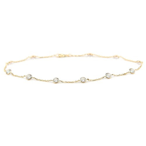 14K Yellow Gold Station Bracelet With 4mm Cubic Zirconia By The Yard 7-8.5 Inch - size: 8 Inches