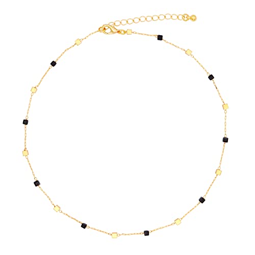 FUTIMELY Bohemia Green Beaded Beads Choker Necklace for Women,Simple Fresh Green Beaded Square Round Bead Choker Necklace - color: Gold+Black Gold Square