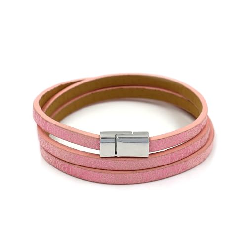 Long tiantian Leather Wrap Bracelet for Men Vintage Brown Leather Cuff Bracelet Adjustable Minimalist Western Style Wristband Casual Fashion Jewelry Gift for Him - color: pink