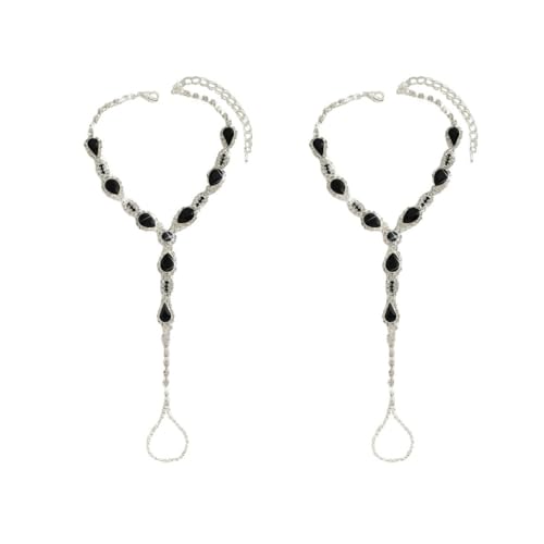 Kokoma Teardrop Barefoot Sandal Anklet for Women Cubic Zirconia Water Drop Foot Chain with Toe Ring Beach Wedding Anklet Foot Chain Jewelry - color: Black