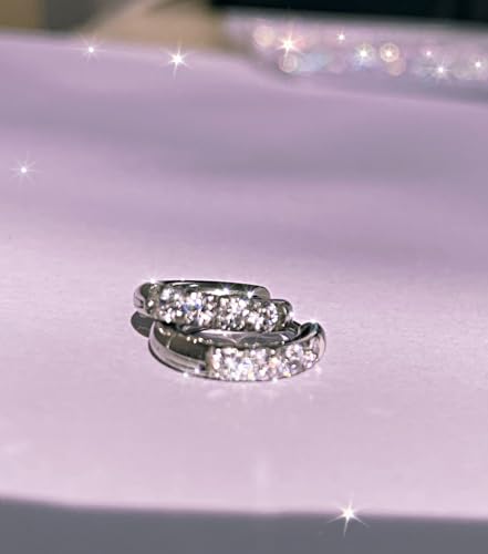 316L Surgical Stainless Steel Huggie Hoop Earrings with Cubic Zirconia, 10G 12G 14G 8-20mm Cartilage Lobe Earrings, 14G Piercing Jewelry - style: 10G 8mm Silver Clear CZ