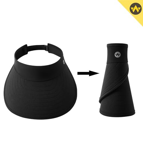 WANDER Sun Visor Hats for Women Wide Brim UV Protection Adjustable Large Golf Beach Cap Packable Travel Sport Visor - color: Black