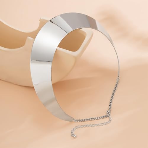 Chunky Chain Necklaces Women Statement Collar Necklace Gold Flat Snake Chain Choker Ribbed Design for Party, Dress Jewelry Gifts - color: A8