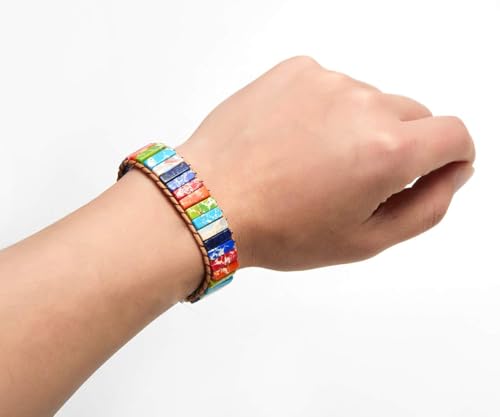 7 Chakra Bracelet Bohemian Handmade Leather Wrap Healing Protection Natural Stone Yoga Beaded Bracelets Boho Friendship Jewelry - color: Chakra #4
