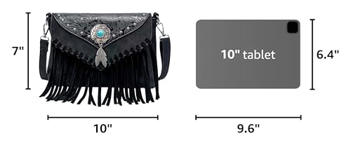 LAVAWA Small Crossbody Bags for Women Crossbody Handbag Fringe Purse Tassel Shoulder Bag Turquoise Concho Wallet - color: Black