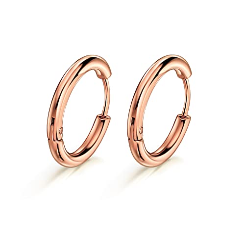316L Surgical Stainless Steel Huggie Hoop Earrings with Cubic Zirconia, 10G 12G 14G 8-20mm Cartilage Lobe Earrings, 14G Piercing Jewelry - style: 10G 8mm Rose Gold
