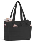 CTWWFS Puffer Tote Bag for Women, Quilted Bow Tote Bag with Cup Holder & 15.6 In Laptop Compartment for Work, Travel, Gym - color: Black