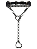 Black Leather Choker Collar For Women, Handmade Heart Slip Chain Choker Long Necklace with Adjustable Buckle - color: B-Black-Black-Black, size: 18''chain