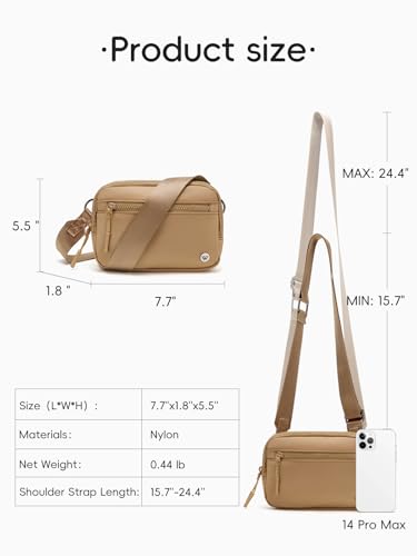 WESTBRONCO Small Crossbody Bags for Women Nylon with Adjustable Strap, Zipper Crossbody Purse, 1L Shoulder Bag for Travel - color: Brown