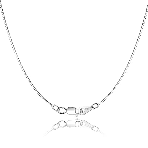 Jewlpire 18K Gold Plated 925 Sterling Silver Chain Necklace for Women Girls, 0.8mm Box Chain Lobster Claw Clasp-Super Thin & Strong Necklace Chain 16/18/20/22/24 Inch - color: shiny silver, size: 22 Inch