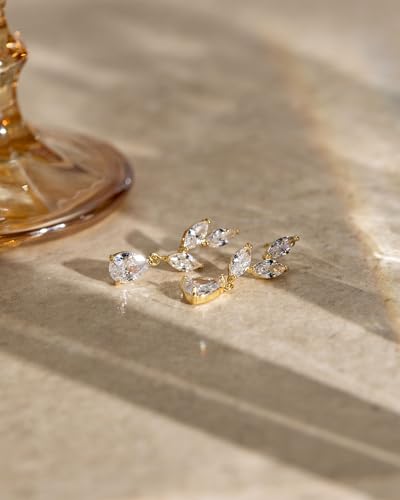 HANLI Dangle Earrings for Women – 14K Gold Plated/Silver Drop Earrings Sparkly CZ Gold Dangle Earrings Elegant Dangling Earrings for Wedding Bridal Prom Jewelry - color: 2-Dangle CZ Gold