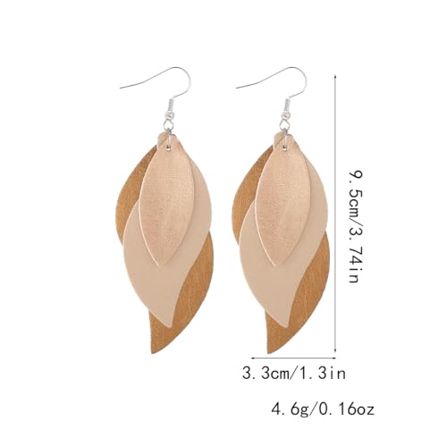 ANXIN boho unique Leather Earrings 2 Layered Lightweight Faux Leather Leaf Earrings Layered Design Drop Earrings Gift for Women - color: Style H