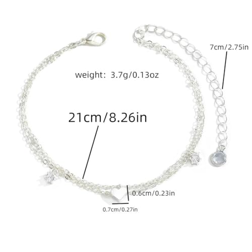 925 Sterling Silver Ankle Bracelets for Women 14K Gold Plated Layered Anklet Sets Dainty Heart Anklets Chain Waterproof Beach Foot Jewelry Gifts - style: Heart-Silver2