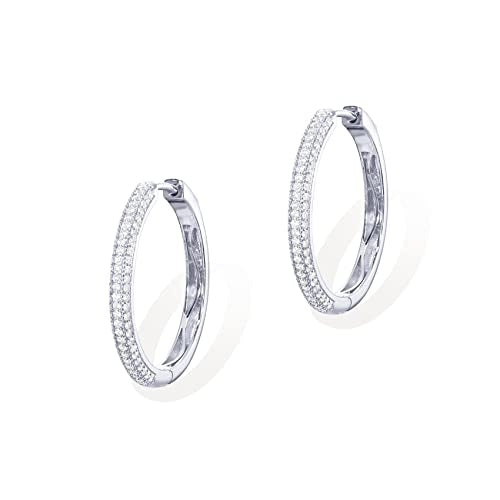 PAVOI 14K Gold Plated 925 Sterling Silver Posts Cubic Zirconia Hoop Earrings for Women | Halo CZ Gold Huggie Hoops - color: White Gold, size: 30 Millimeters