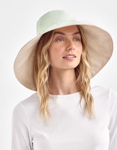 Solbari Ultra Wide Brim Sun Hat UPF 50+ Packable UV Sun Protection Hats with Full Coverage Brim - color: Coolgreen/Beige, size: Large-X-Large