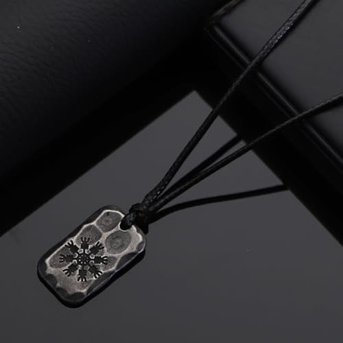 Ankiyabe Stainless Steel Norse Viking Rune Pendant with Adjustable Braided Rope Good Luck/Love/Strenght/Health Viking Symbol Necklace for Men Women - color: AEGISHJALMUR