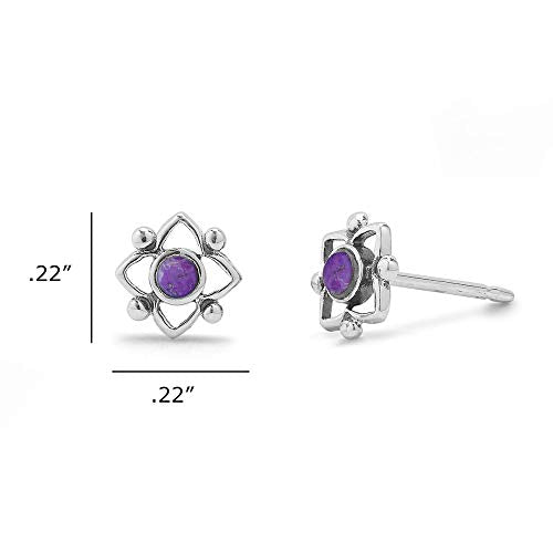 Boma Jewelry Sterling Silver Flower Shaped Dot Stud Earring - color: Purple Turquoise