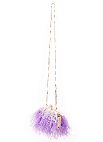 Women Real Natural Ostrich Feather Evening Bags Purses Clutch Vintage Banquet Handbag - color: Purple With Pearl