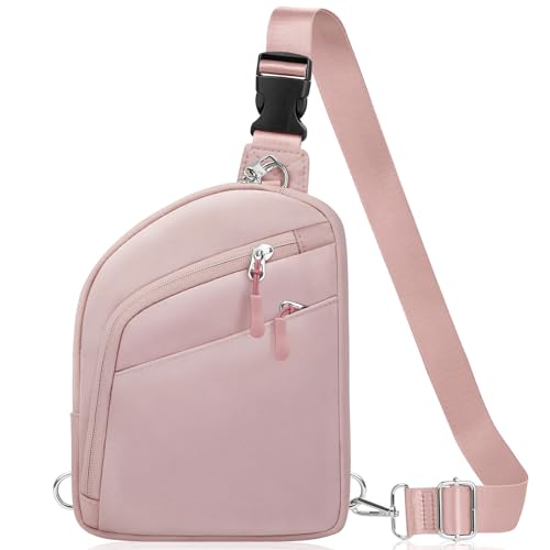 TOPEAST Anti Theft Crossbody Bags for Women Men, Small Sling Crossbody Bag Travel Purse Shoulder Wallet with RFID Blocking - color: Pink