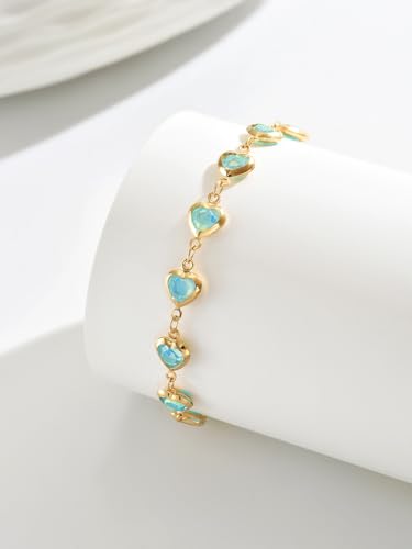 Heart Anklets for Women Crystal Tennis Chain Foot Jewelry Rhinestone Ankle Bracelets for Summer Beach Party - color: Gold/Blue