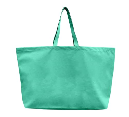 Large Canvas Tote Bag-Extra Big Shopping Beach Totes Bags Reusable Largest Grocery Plain Solid Bag 28"x8"x16" - color: Sea Green