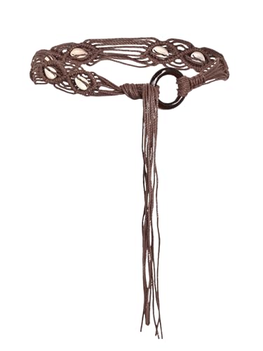 TeeYee Women's Waist Belt Adjustable Boho Style Handwoven Bohemia Tassel Rope Tie with Wooden Beads Braided Chain for Dress - color: 269coffee
